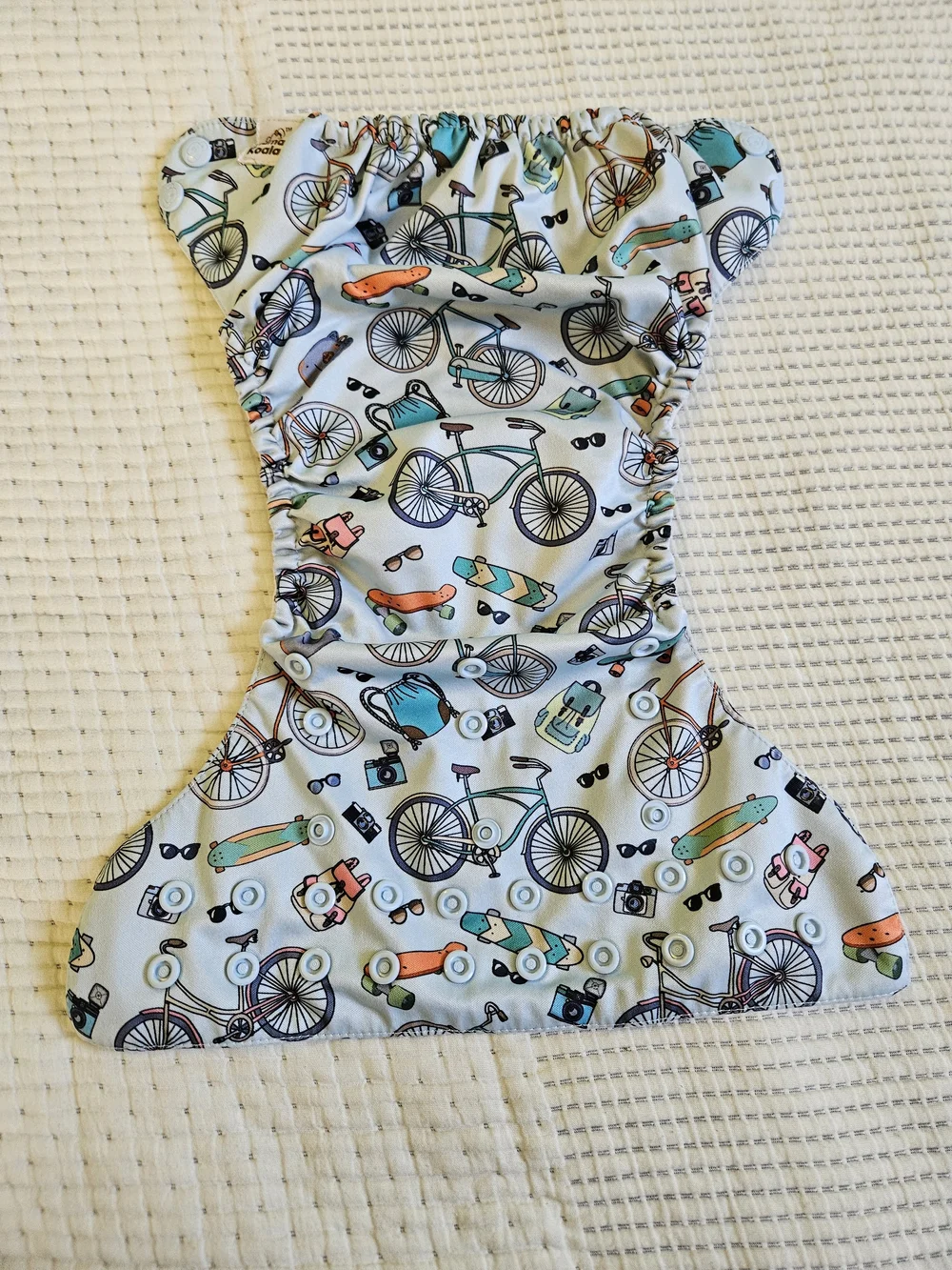 Mama Koala Bicycle & Skateboard Print Cloth Pocket Diaper  - Light Blue